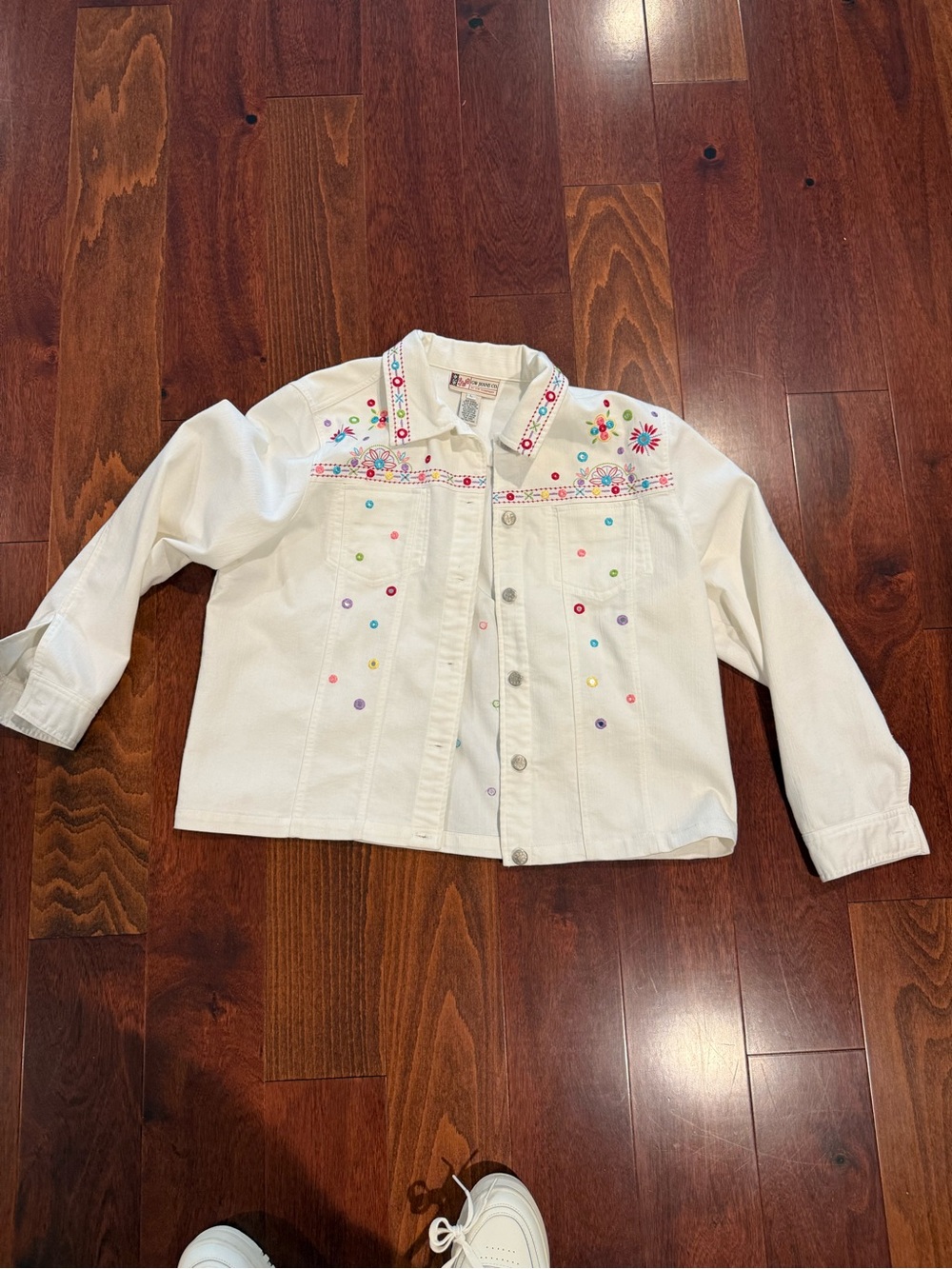 Embroidered White Denim Jacket - Women